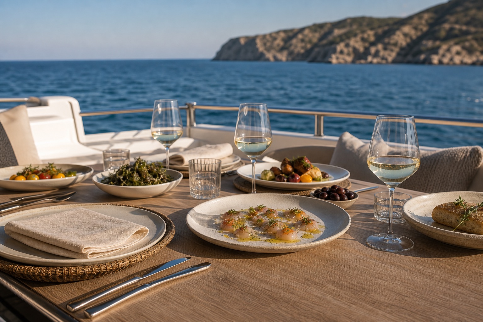 Generated luxury private dining table on a Cretan villa terrace
